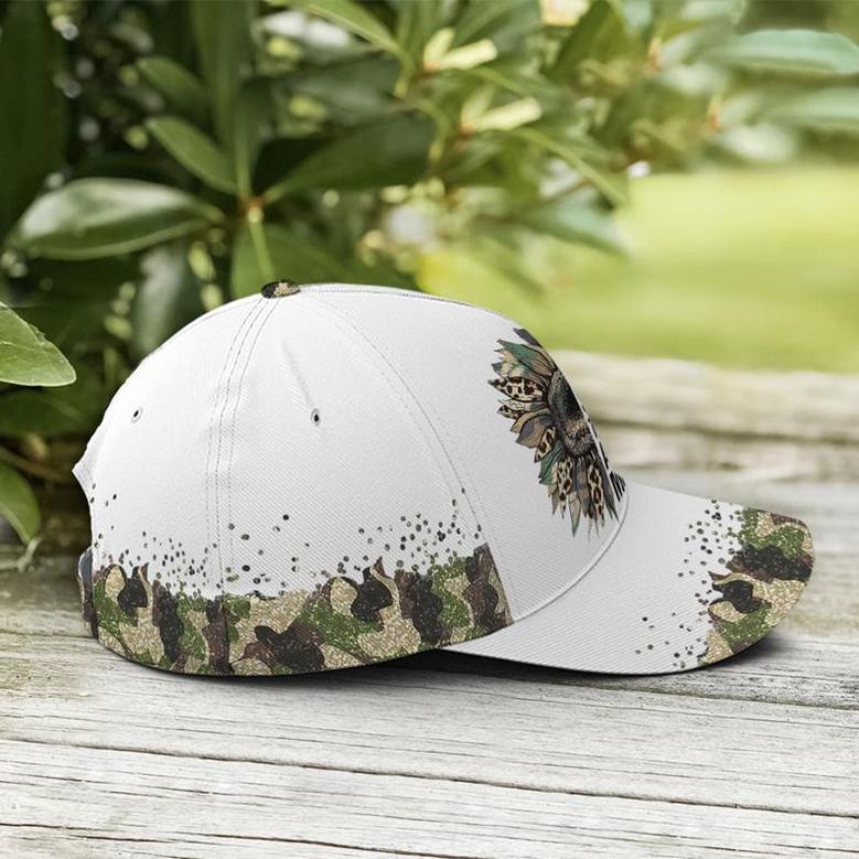 Sparkle To Be Army Mom Leopard Sunflower White Baseball Cap Hat