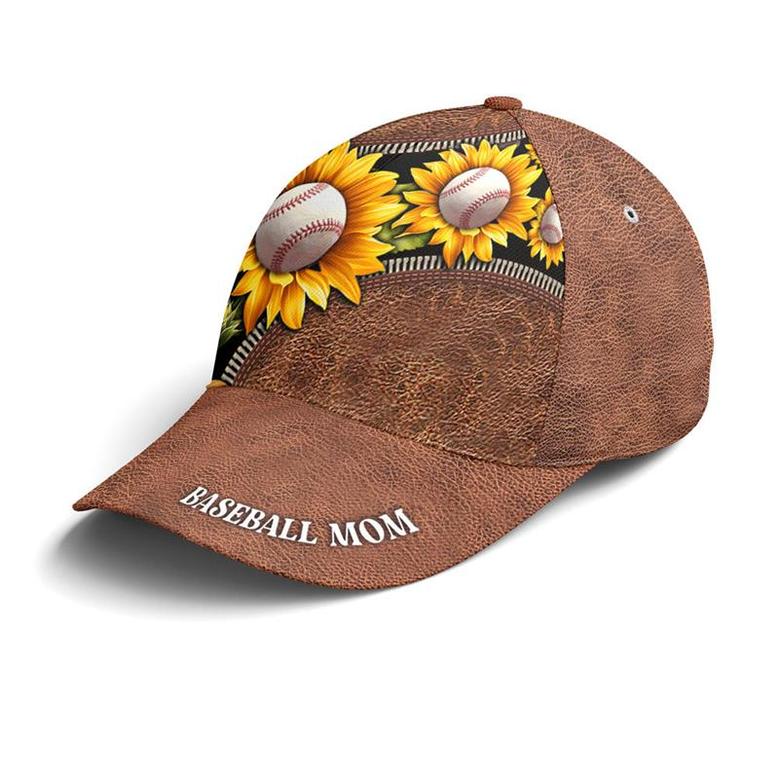 Sunflower Baseball Mom Leather Style Baseball Cap Hat