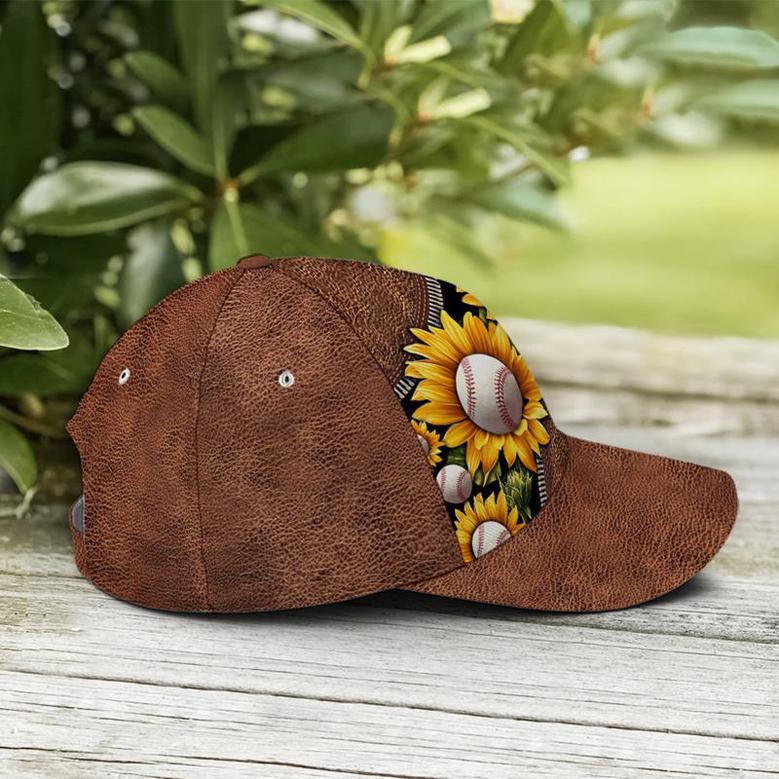 Sunflower Baseball Mom Leather Style Baseball Cap Hat