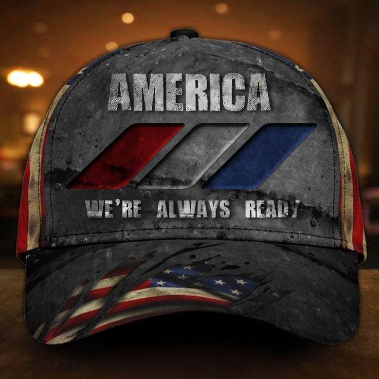 America We're Always Ready Cap Vintage USA Flag Patriotic Hat Proud To be American Hat