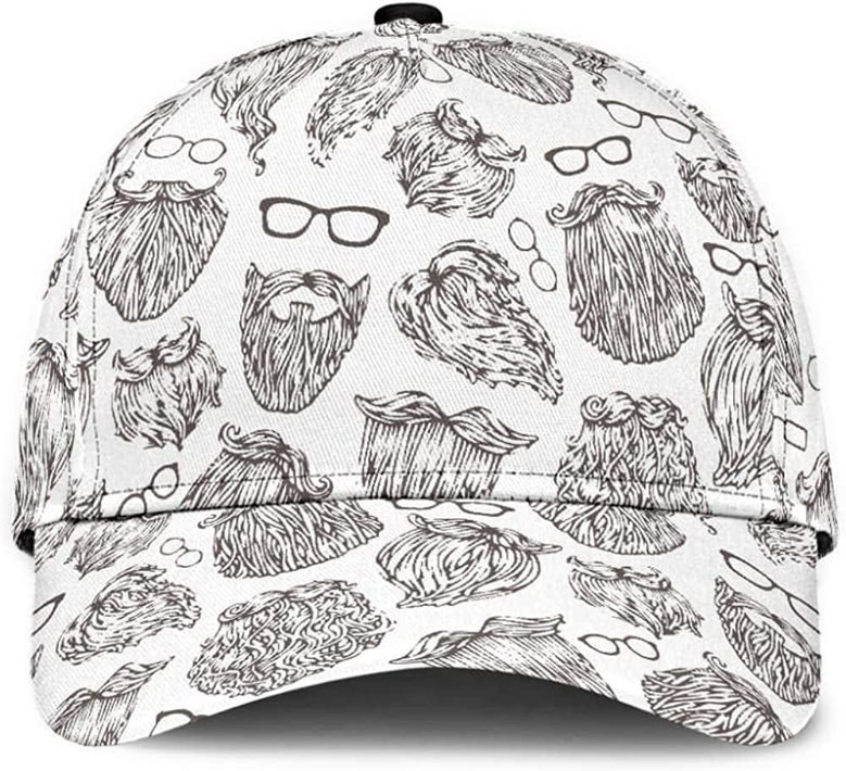 Berd Glasses Beard White Printed Unisex Hat Classic Cap, Snapback Cap, Baseball Cap Hat