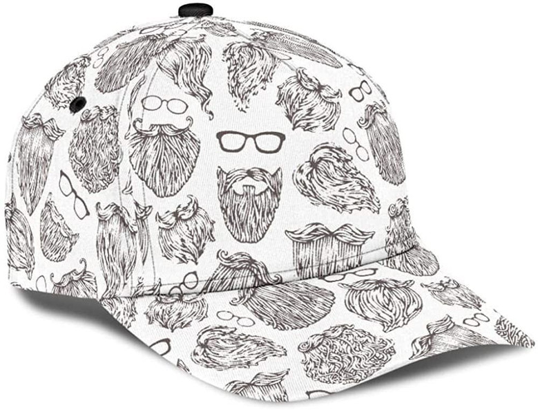 Berd Glasses Beard White Printed Unisex Hat Classic Cap, Snapback Cap, Baseball Cap Hat