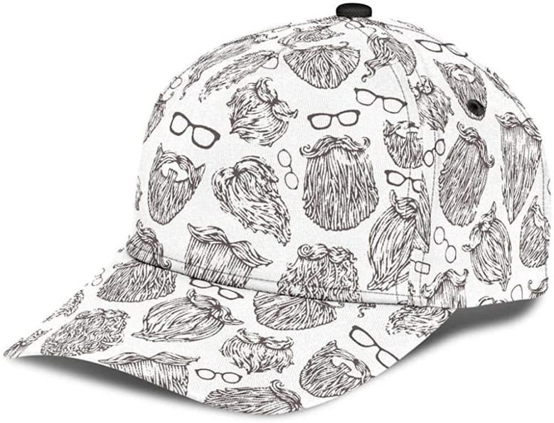 Berd Glasses Beard White Printed Unisex Hat Classic Cap, Snapback Cap, Baseball Cap Hat