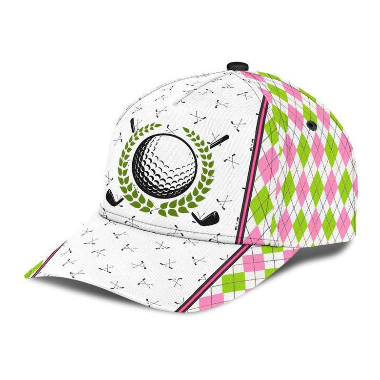 Golf Pink Green Plaid Hat Classic Cap For Summer, Unisex Cap, Human Cap, Trending Cap, American Cap Hat