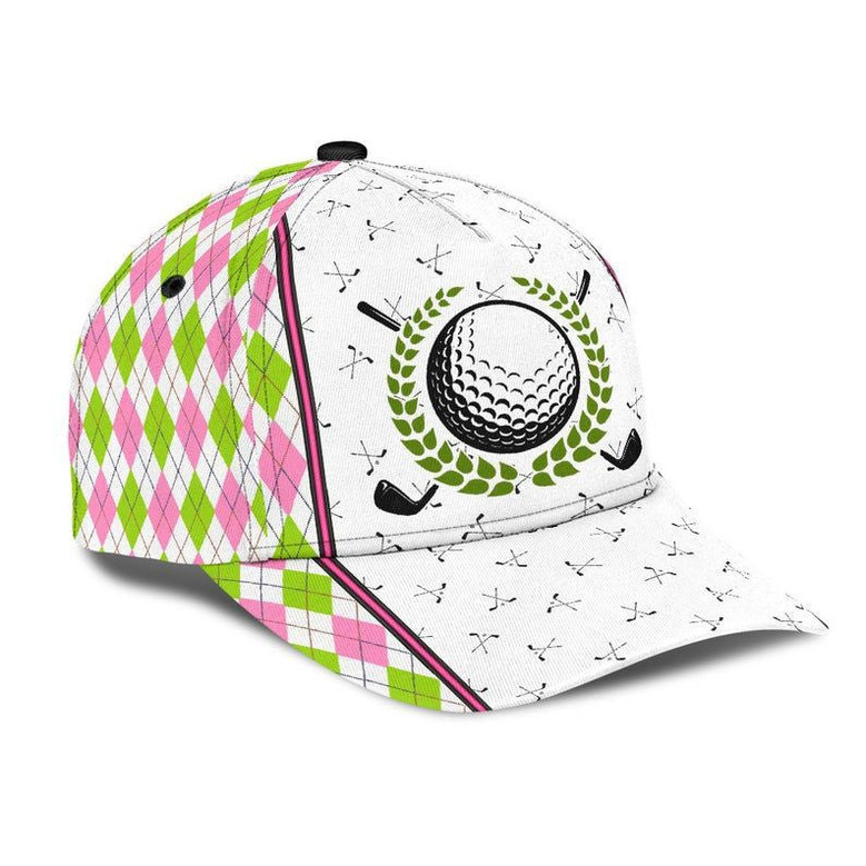 Golf Pink Green Plaid Hat Classic Cap For Summer, Unisex Cap, Human Cap, Trending Cap, American Cap Hat