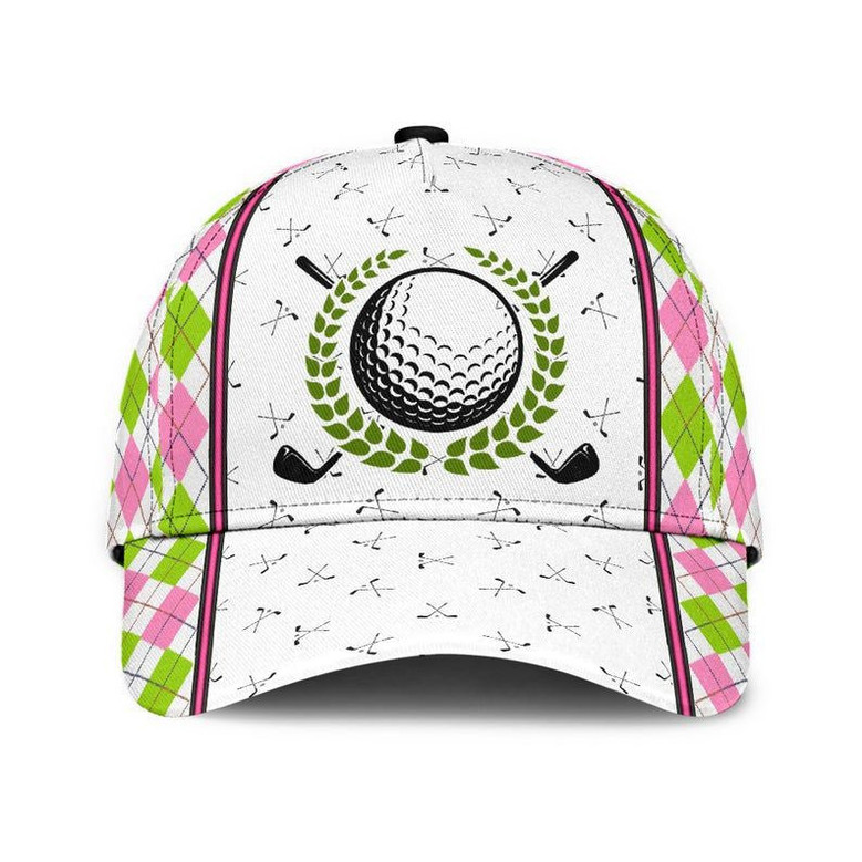 Golf Pink Green Plaid Hat Classic Cap For Summer, Unisex Cap, Human Cap, Trending Cap, American Cap Hat