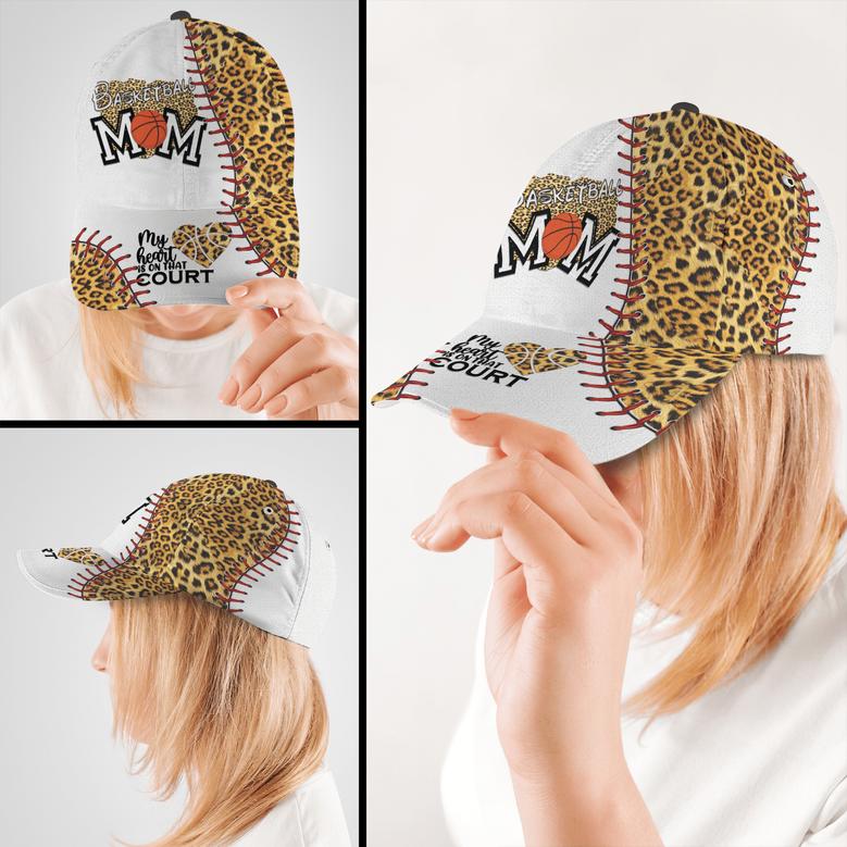 My Heart Is On That Court BasketBall Mom Leopard Hat Classic Cap Hat