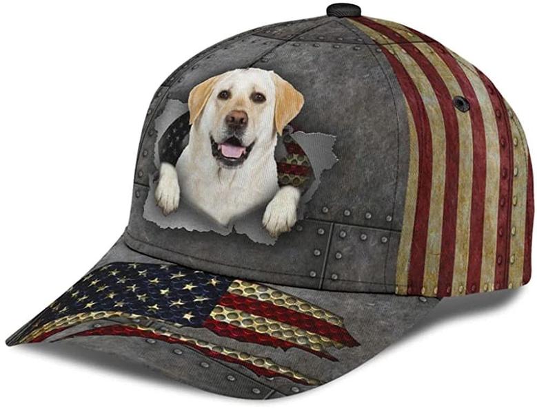 Labrador Lovely Cute America Flag Printed Unisex Hat Classic Cap, Snapback Cap, Baseball Cap Hat