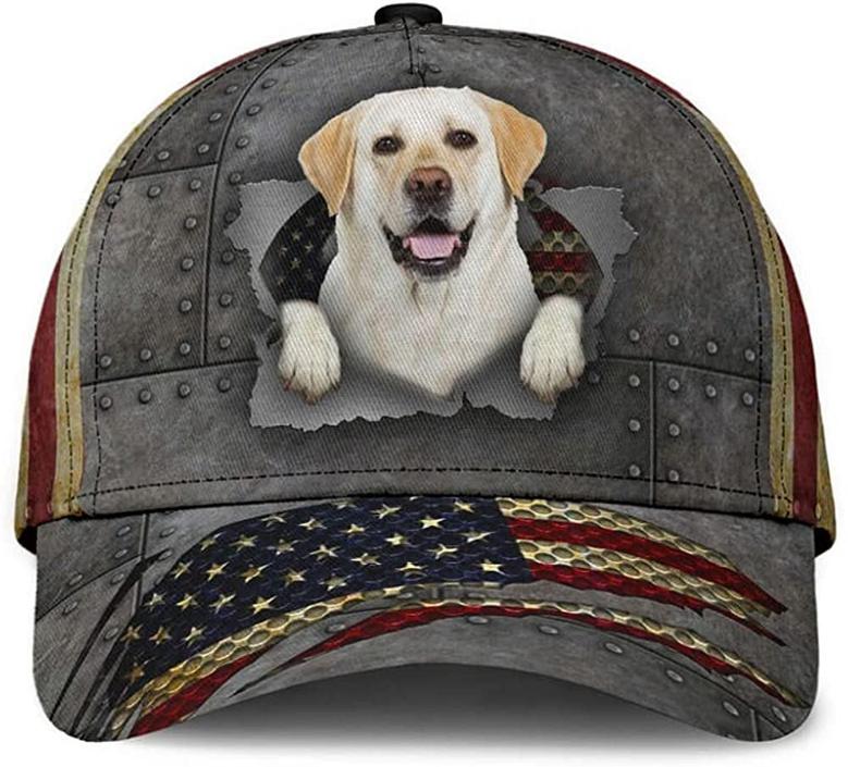 Labrador Lovely Cute America Flag Printed Unisex Hat Classic Cap, Snapback Cap, Baseball Cap Hat