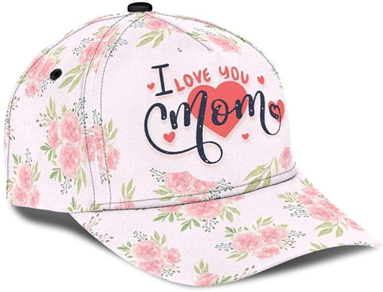 Mom I Love You Carnation Flower Printed Unisex Hat Classic Caps Baseball Caps, Curved Snapback Hat