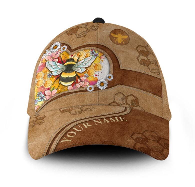 Personalized Bee Heart Leather Hat Classic Cap Hat