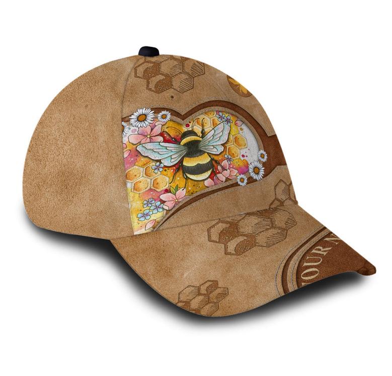 Personalized Bee Heart Leather Hat Classic Cap Hat