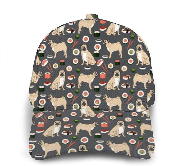 Pug Sushi Pattern Funny Dogs Fashion Unisex Printed Baseball Cap Trucker Hat Classic Cap Hat