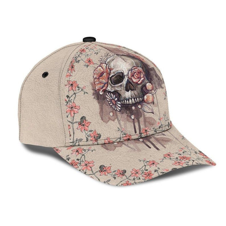 Skull Pink Flower Hat Classic Cap Awareness Cap, Gift For Him, Human Cap, Trending Cap, American Cap Hat
