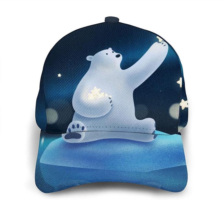 White Bear Print Casual Baseball Cap Adjustable Twill Sports Dad Hats for Unisex Hat