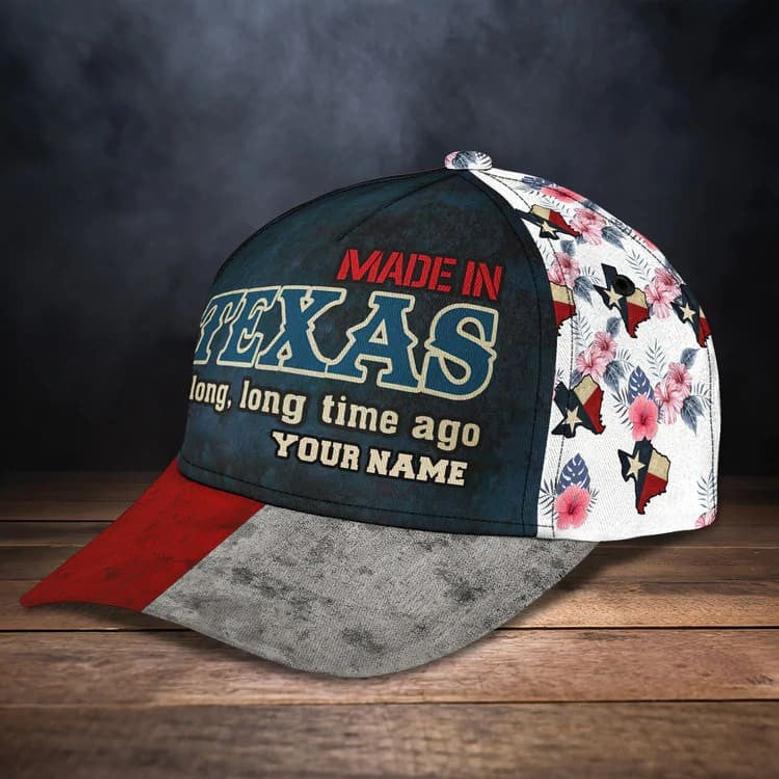 Custom Name Made in Texas Classic Cap for Women and Man, Texas Map Hat for Him Hat