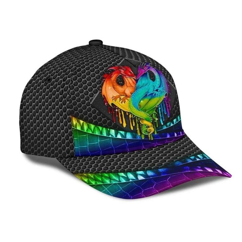 Dragon Couple Rainbow LGBT Printing Baseball Cap Hat, Gift For Couple Gay Man, Gay Printed Cap Hat