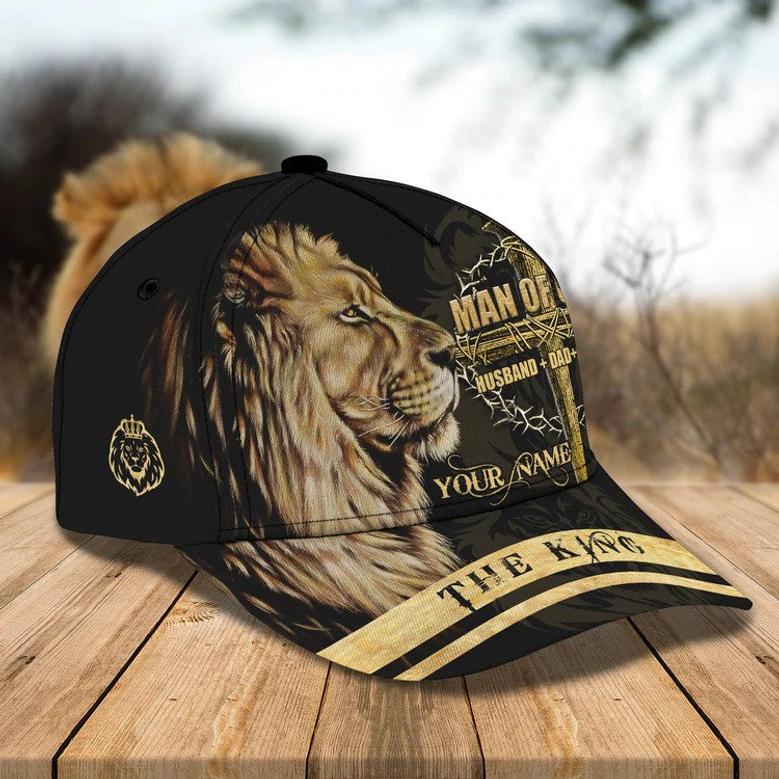 Personalized Lion Man Of God Cap, Husband Dad Papa Jesus Hat for Him, Father's Day Cap Hat