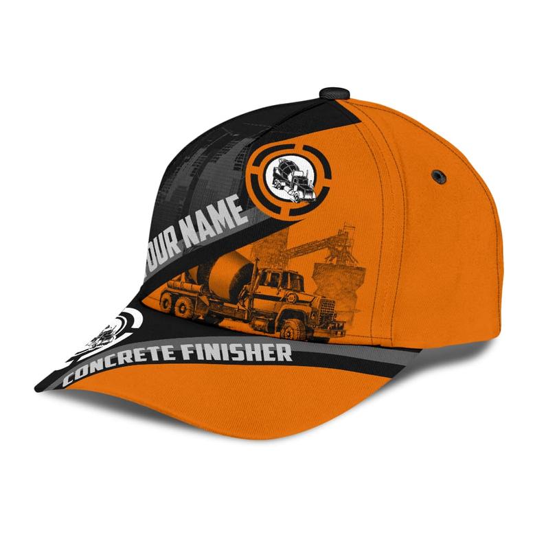 Personalized With Name Concrete Finisher Orange Mixer Classic Cap Hat, Baseball Cap Hat For Concreter Man Hat
