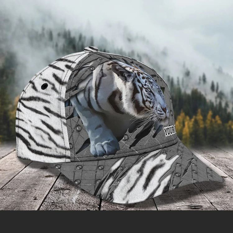 Personalized White Tiger Baseball Cap for Boyfriend, Tiger Art Hat for Tiger Lovers Hat