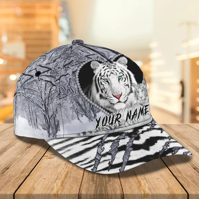 Personalized White Tiger Baseball Cap for Boyfriend, Tiger Art Hat for Tiger Lovers Hat
