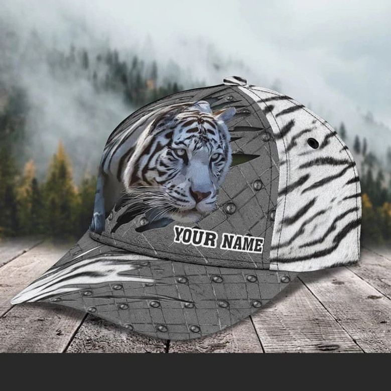 Personalized White Tiger Baseball Cap for Boyfriend, Tiger Art Hat for Tiger Lovers Hat