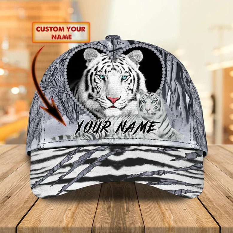 Personalized White Tiger Baseball Cap for Boyfriend, Tiger Art Hat for Tiger Lovers Hat