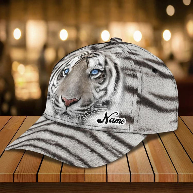 Personalized White Tiger Baseball Cap for Boyfriend, Tiger Art Hat for Tiger Lovers Hat