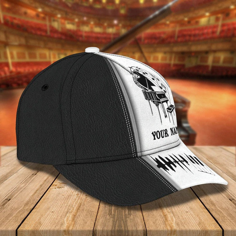 Personalized Wooden Piano Classic Cap for Him, Leather Pattern Piano Hat for Boyfriend Birthday Hat