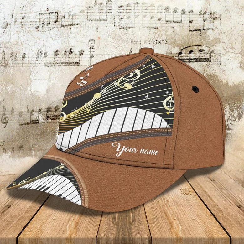 Personalized Wooden Piano Classic Cap for Him, Leather Pattern Piano Hat for Boyfriend Birthday Hat