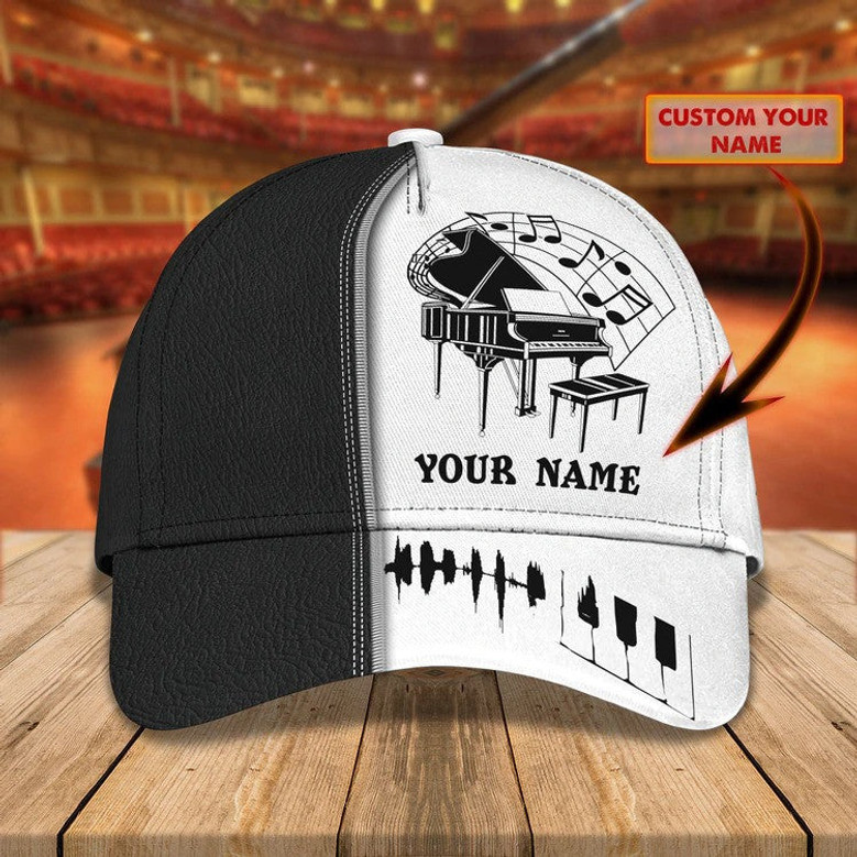 Personalized Wooden Piano Classic Cap for Him, Leather Pattern Piano Hat for Boyfriend Birthday Hat