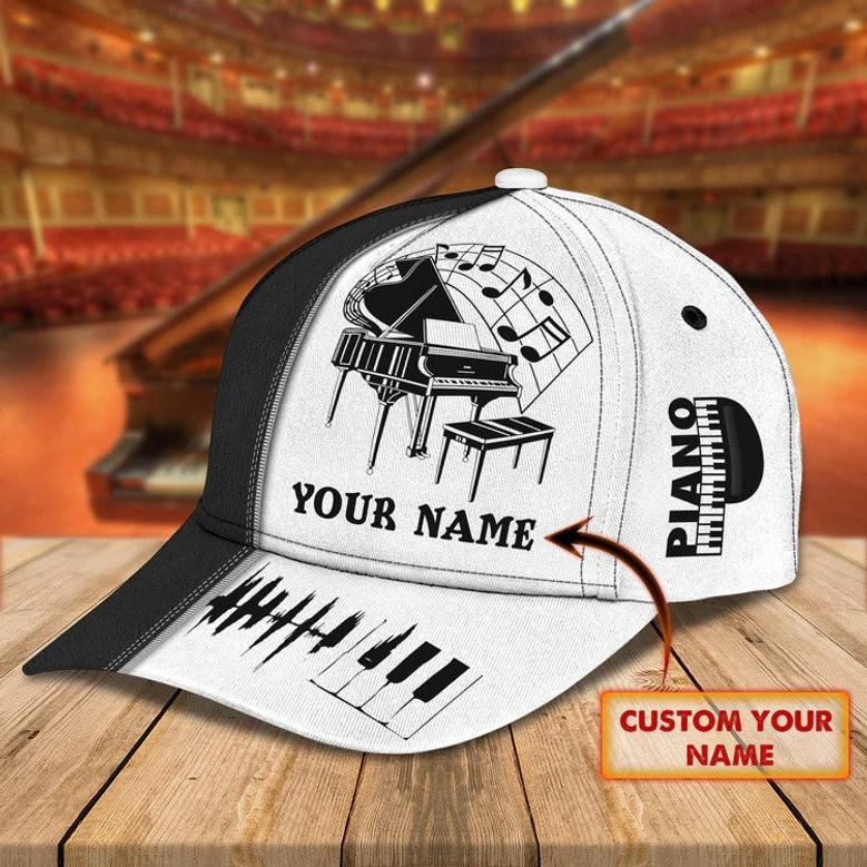 Personalized Wooden Piano Classic Cap for Him, Leather Pattern Piano Hat for Boyfriend Birthday Hat