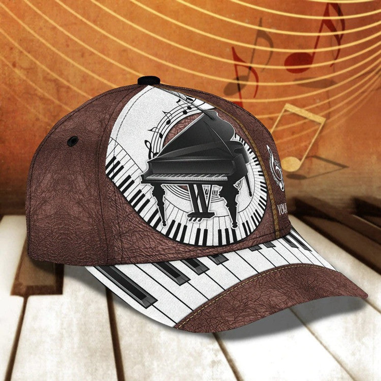 Personalized Wooden Piano Classic Cap for Him, Leather Pattern Piano Hat for Boyfriend Birthday Hat