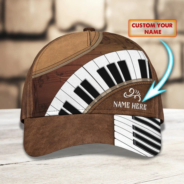 Personalized Wooden Piano Classic Cap for Him, Leather Pattern Piano Hat for Boyfriend Birthday Hat