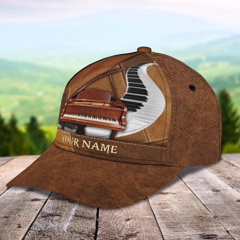 Personalized Wooden Piano Classic Cap for Him, Leather Pattern Piano Hat for Boyfriend Birthday Hat