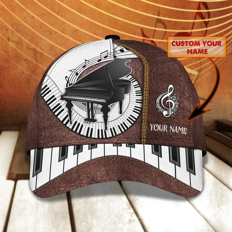 Personalized Wooden Piano Classic Cap for Him, Leather Pattern Piano Hat for Boyfriend Birthday Hat