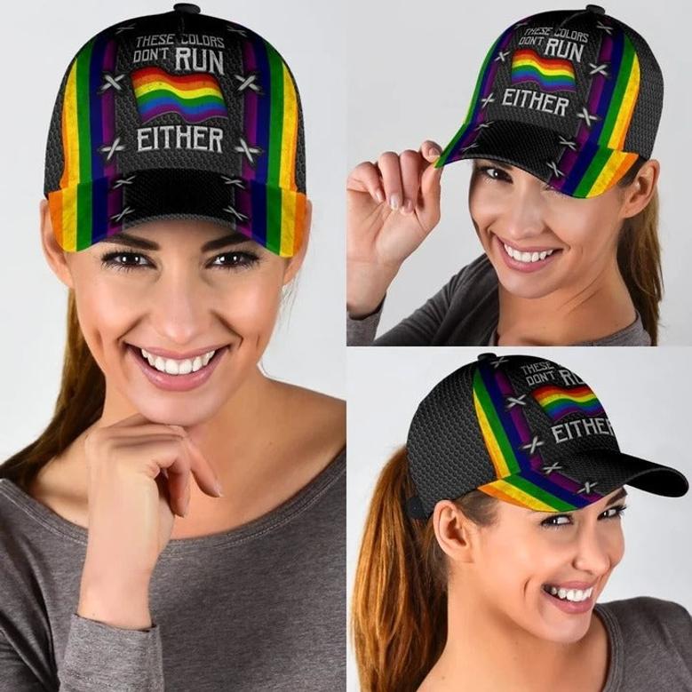 Pride Baseball Cap Hat, LGBT These Colors Don't Run Either, Gifts For Couple Gay Man Hat