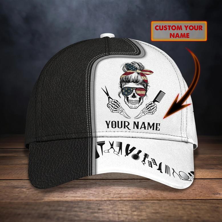 Customized All Over Print Baseball Skull Barber Cap, Barber Skull Cap Hat, Cap For Barber Man Hat