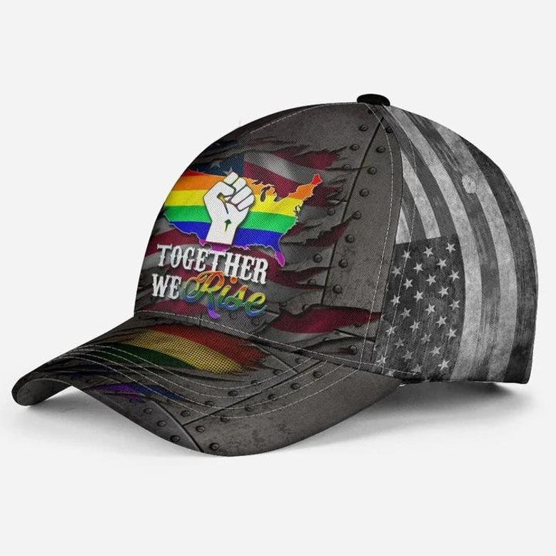 Pride Cap For Gay Man Together We Rise LGBT All Over Printing Baseball Cap Hat, Pride Accessories Hat