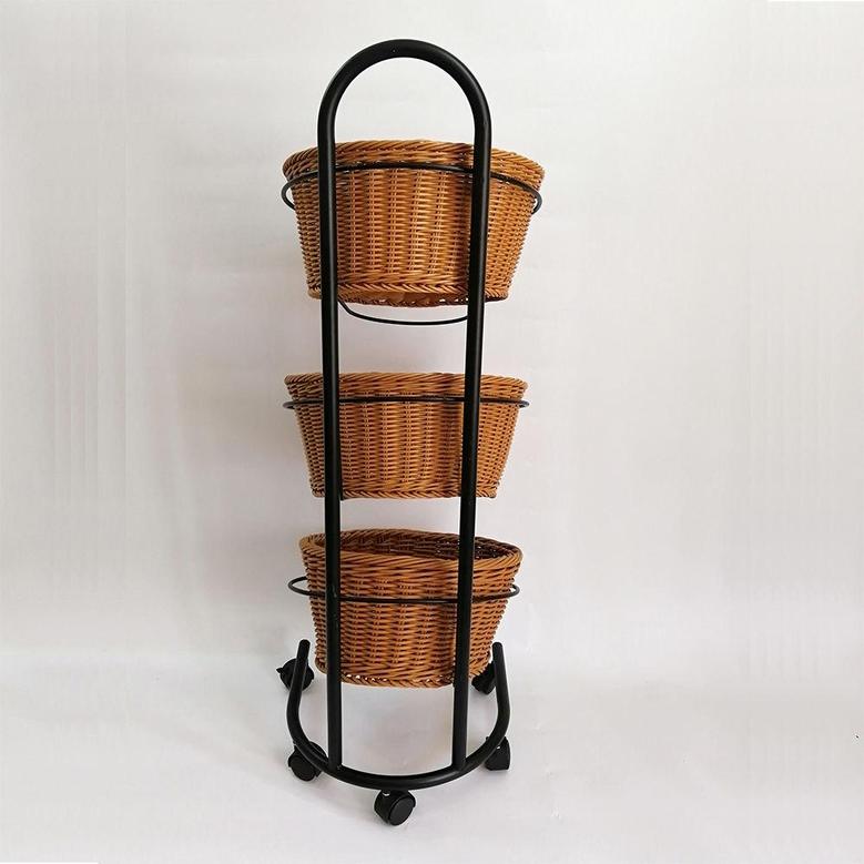 3 Tiered Wicker Basket Stand Round Tray Storage Baskets Storage Holders And Racks