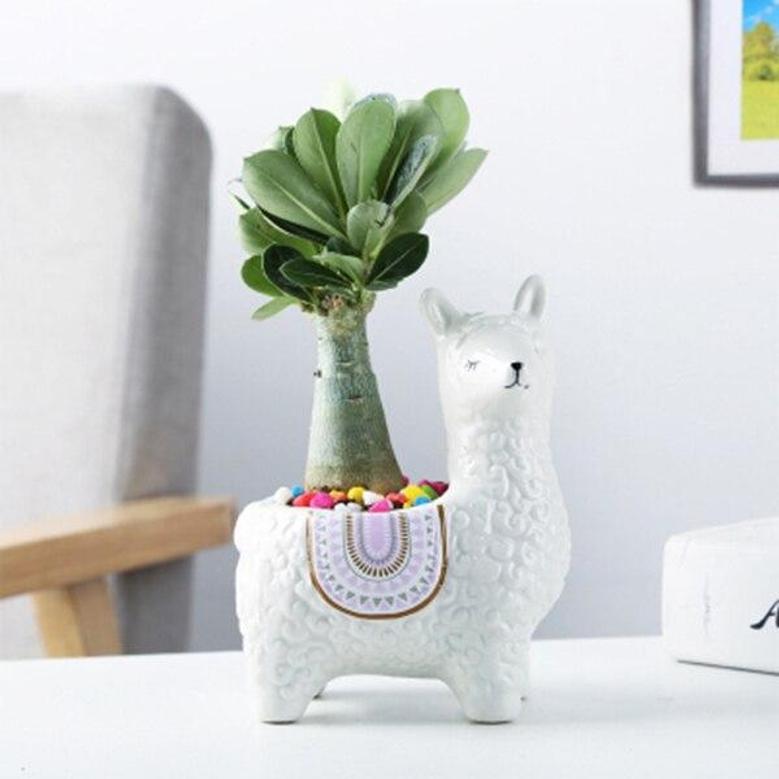 Animal Ceramic Vase, Cartoon Cute Alpaca Succulent Flower Pot, Table Decoration,