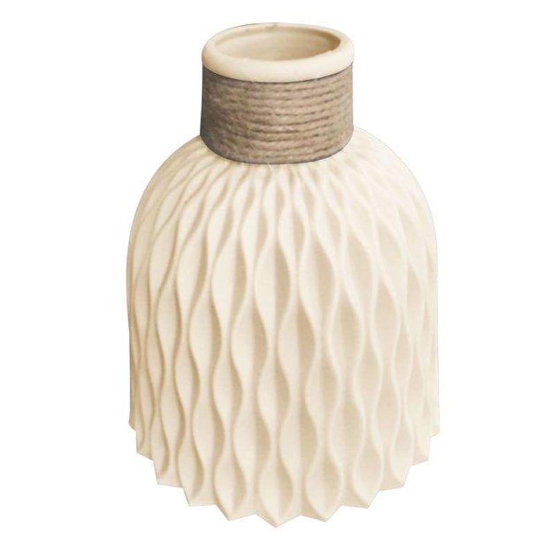 Beige Plastic Faux Ceramics Striped Vase, Nordic Style, , Decor for Home