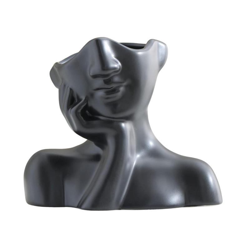 Black Ceramic Head Vase Cute Ceramic Female Face Statue Vase Desk Décor Gift For Her