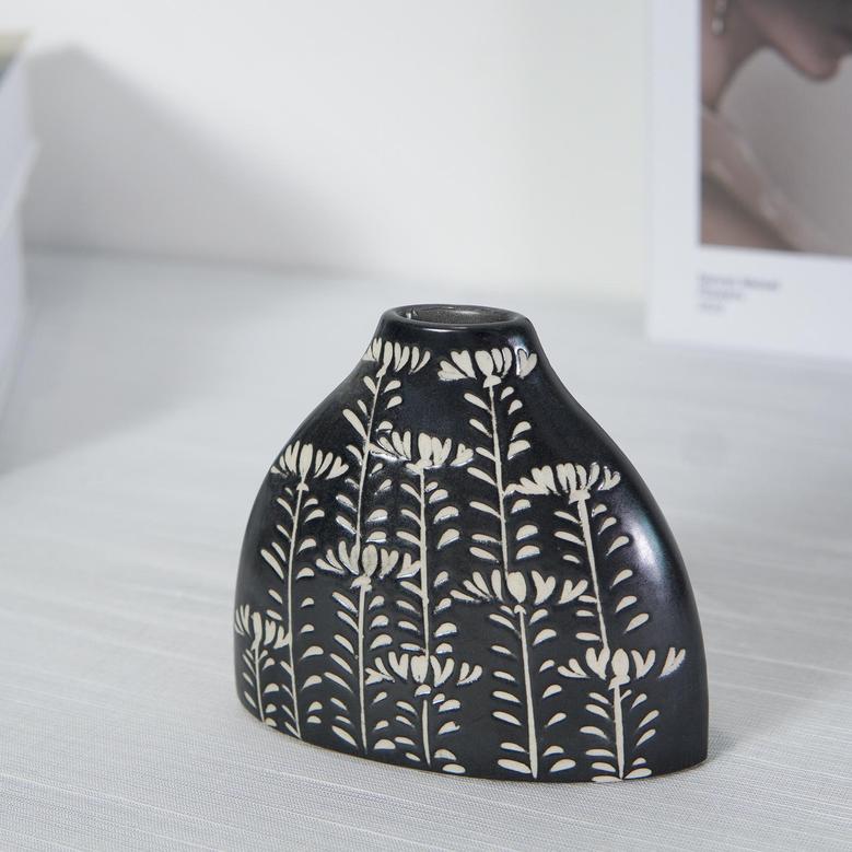 Black Fishtail Carved Ceramic Vase For Home Decor, Modern Abstraction Decorative Vases Minimalist 