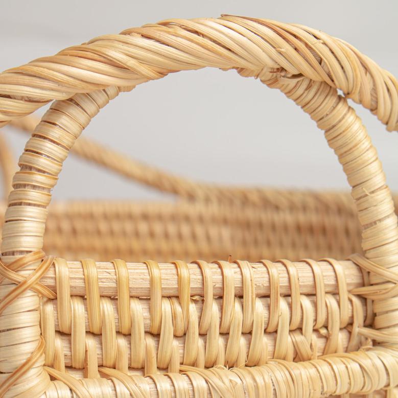 Bread And Serving Rattan Storage Tray With Wooden Handle Round Vintage Wicker Basket Kitchen Decor