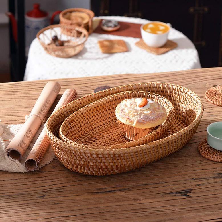 Bread And Serving Wicker Basket Oval Rattan Bread Baskets Decorative Narrow Serving Basket Set Of 2