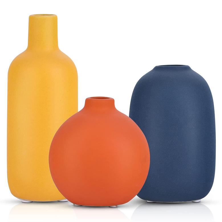 Burnt Orange Matte Ceramic Vases, Dining Table Boho Home Decor, Set of 3