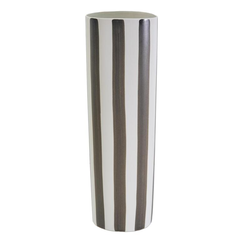Ceramic 12 Inch Flower Vase, Cylinder Black And White Stripes Pattern Decorative Vase For Modern Farmhouse Home Decor