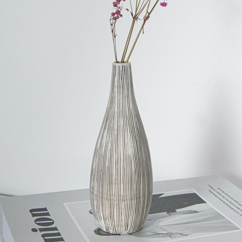 Ceramic Carved Vase Boho Home Decor, Textured Bud Fluted Vase, Office Living Room Decor, Big