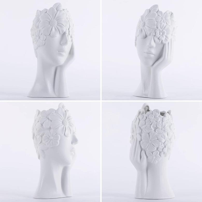 White Ceramic Head Vase Decorative Vase For Living Room Bedroom Office